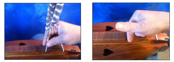 using a quill to play the dulcimer